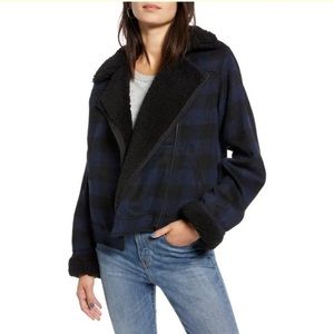 Treasure & Bond Plaid Moto Faux Shearling Jacket